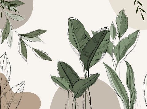 Graphic plant panorama wallpaper taupe