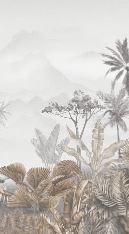 Tropical sepia bathroom wallpaper