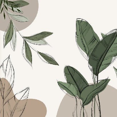 Taupe graphic plant panoramic wallpaper