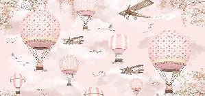 Hot-air balloon animals peach pink wallpaper