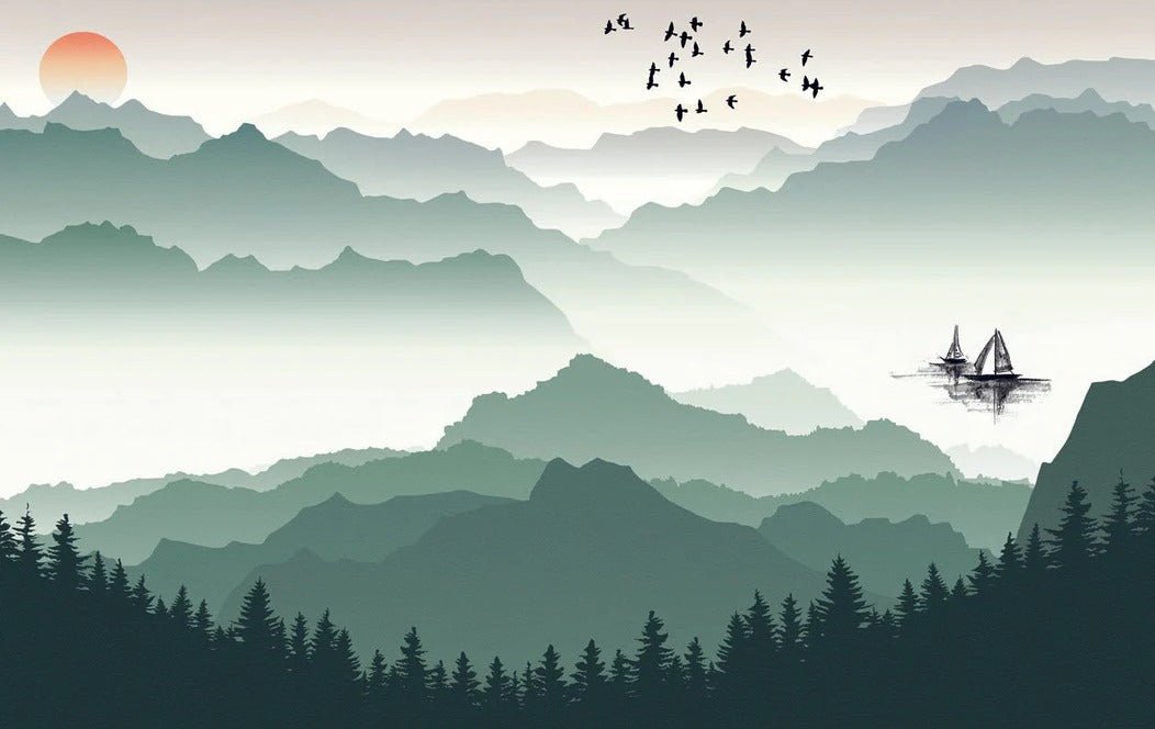 Mountain and sail on lake wallpaper