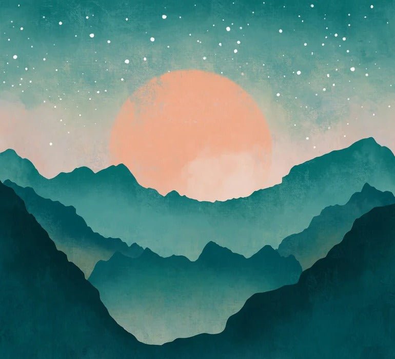 Papier peint sur mesure montagne brume turquoise, XXL, tendance