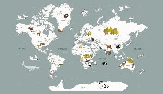 Children's French world map wallpaper grey