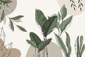 Graphic plant panorama wallpaper taupe