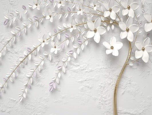3D panoramic trompe l'oeil flowering tree wallpaper