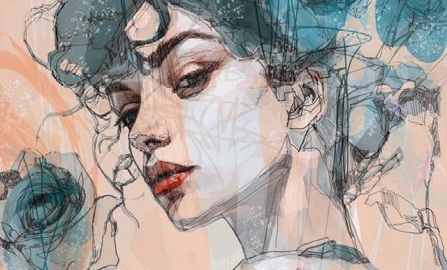 Papier peint visage féminin blue rose, XXL, tendance