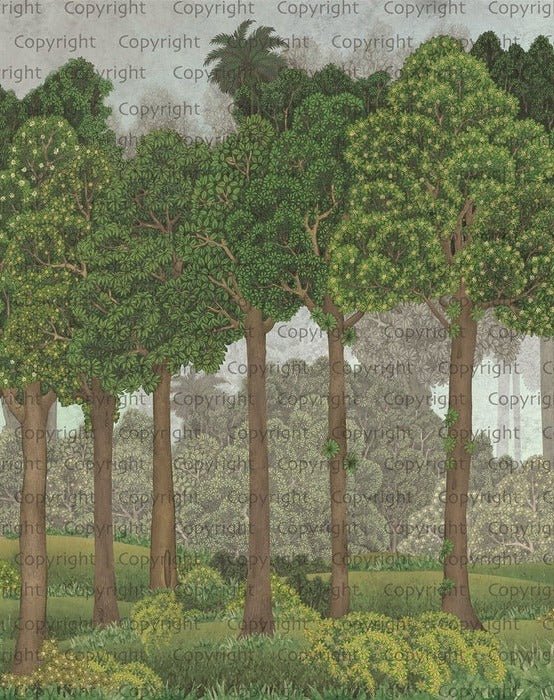 Papier peint grands arbres illustré, XXL, tendance