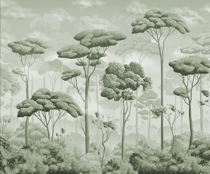 Panoramic pinewood voluptuous green wallpaper