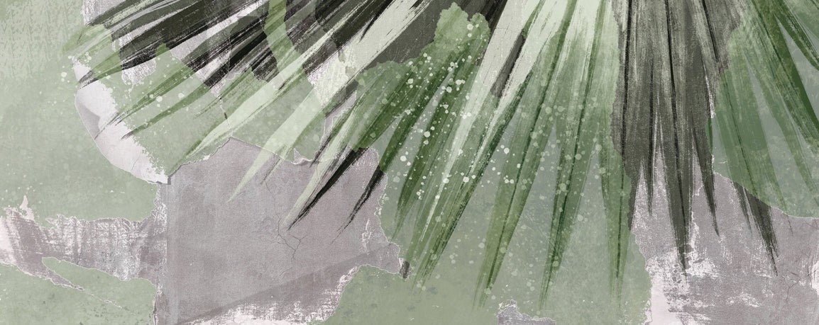 Grey palm retro panoramic wallpaper