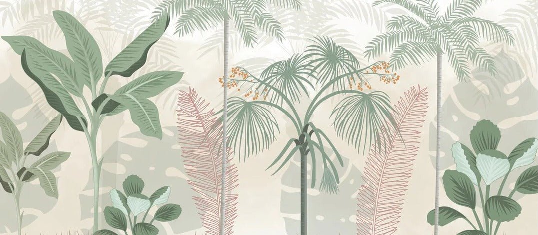 Panoramic pastel jungle wallpaper