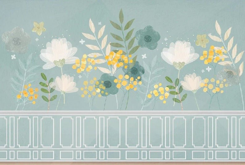 Sea green and spring floral kitchen wallpaper