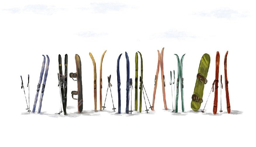 Panoramic wallpaper colorful skis