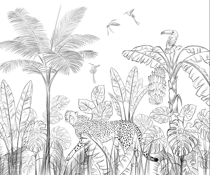 Black and white leopard jungle wallpaper