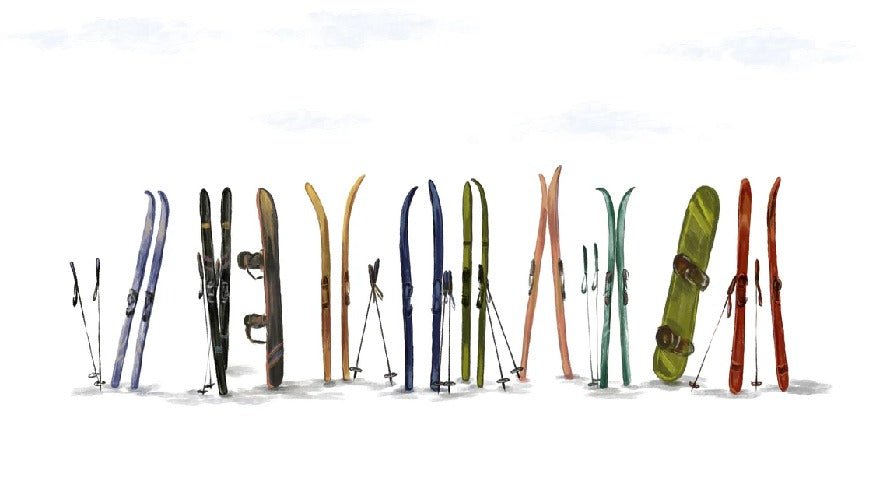 Panoramic wallpaper colorful skis