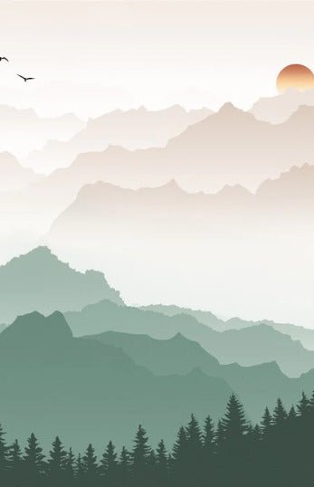Mountain in mist wallpaper terracotta