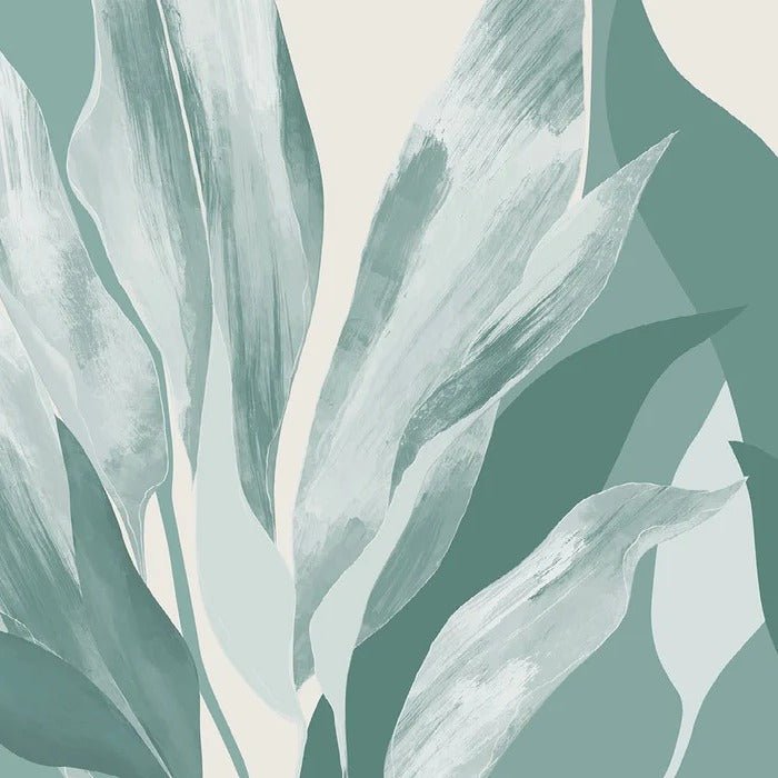 Panoramic wallpaper with floral pattern in sea green