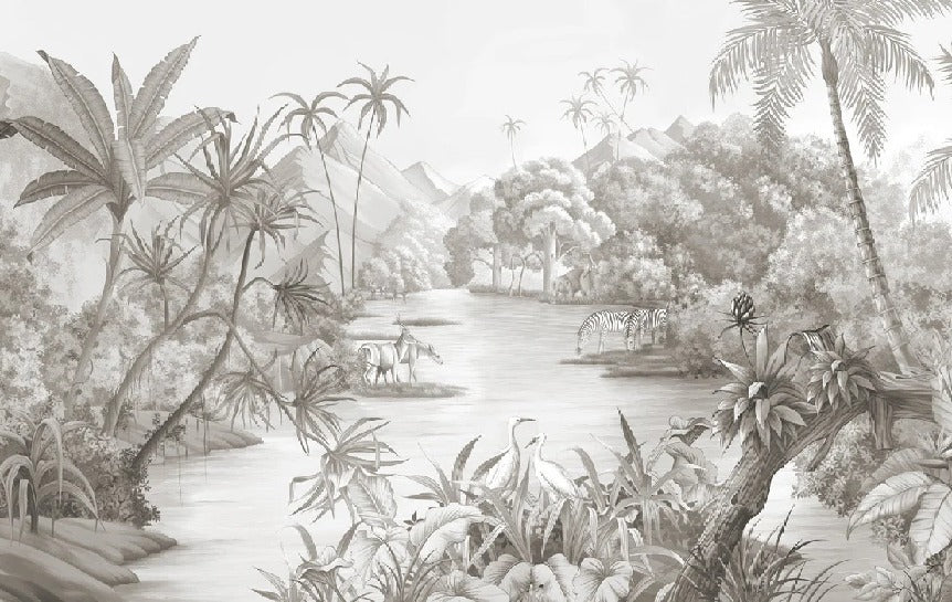 Picturesque jungle panoramic wallpaper