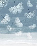 Bathroom wallpaper japandi blue gingko