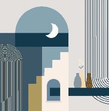 Graphic blue arch wallpaper