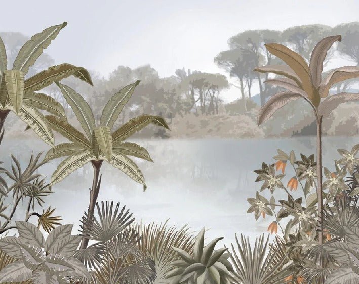 Restaurant wallpaper jungle painting trend