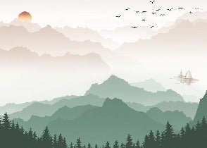 Mountain in mist wallpaper terracotta