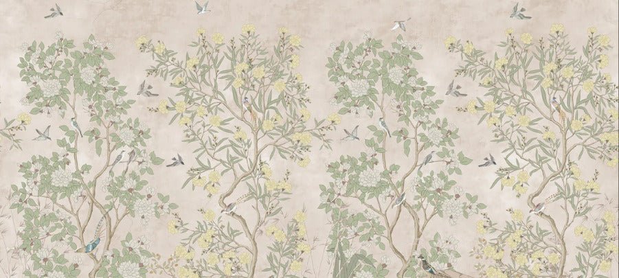 Panoramic wallpaper with Chinese garden motif
