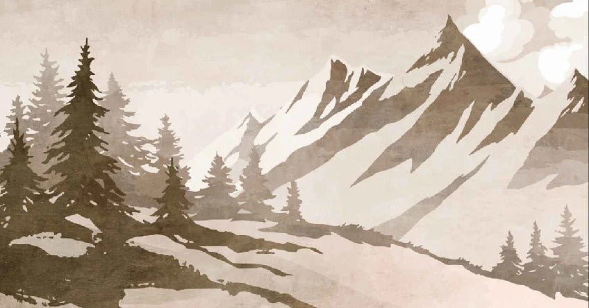 Vintage sepia-toned fir and mountain wallpaper
