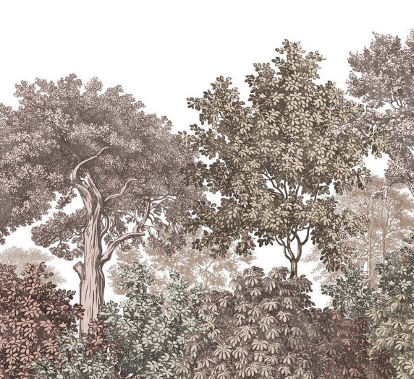 Landscape wallpaper forest engraving rosé