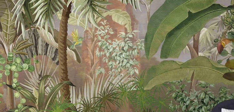Panoramic jungle & leopard wallpaper