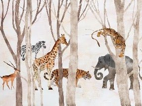 Panoramic children's wallpaper jungle animals & forest