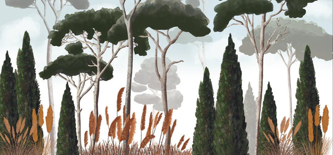 Custom wallpaper cypress pine and pampas grass