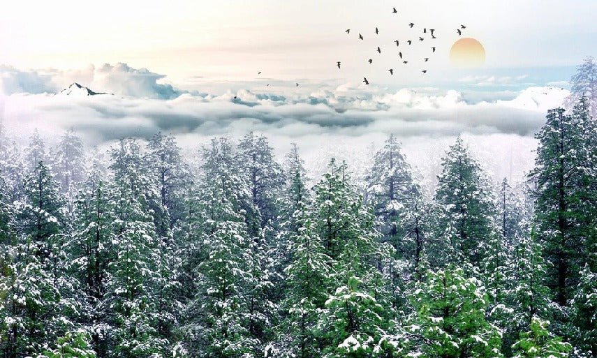 Bathroom wallpaper fir forest snow