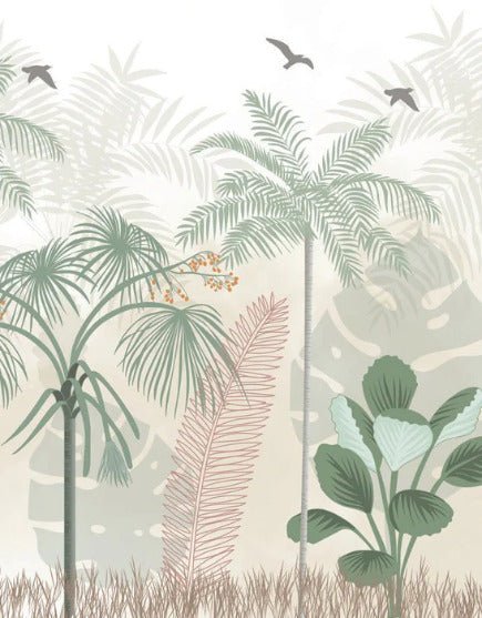 Panoramic pastel jungle wallpaper