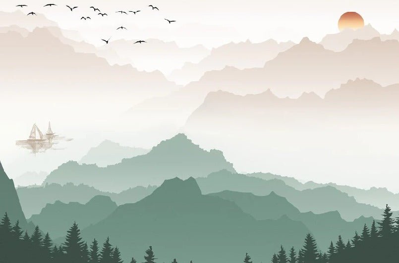 Mountain in mist wallpaper terracotta