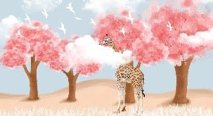 Scandinavian panoramic children's wallpaper Giraffe & Trees