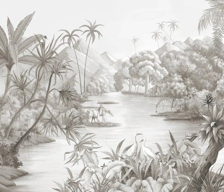 Picturesque jungle panoramic wallpaper