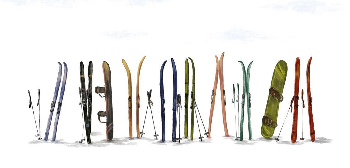 Panoramic wallpaper colorful skis