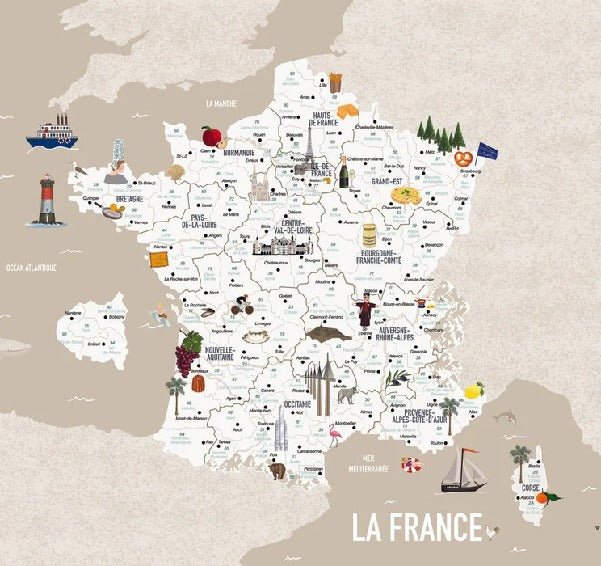 Children's map of France wallpaper beige