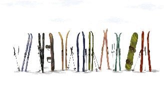 Panoramic wallpaper colorful skis