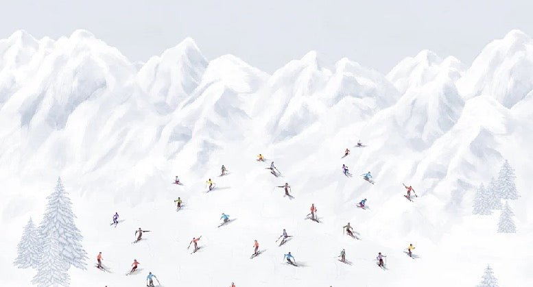 Papier peint montagne skieurs colorés, XXL, tendance