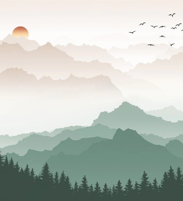 Mountain in mist wallpaper terracotta