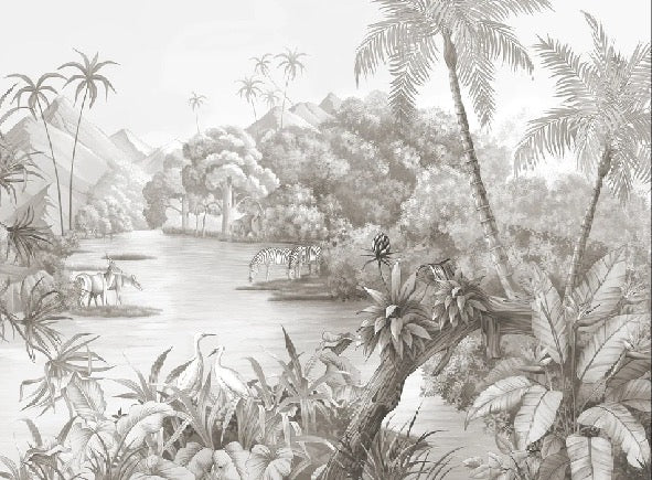 Picturesque jungle panoramic wallpaper