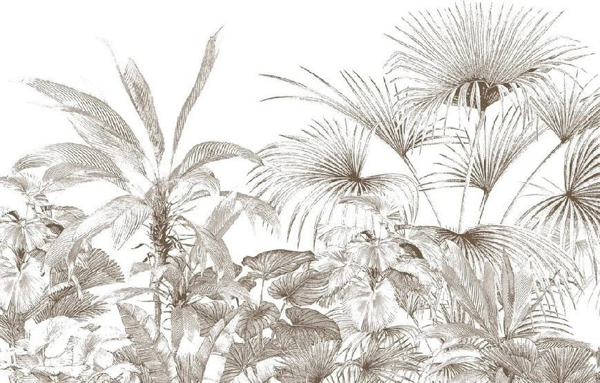 Monochrome engraving tropical wallpaper