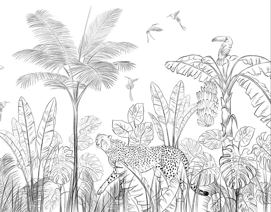 Black and white leopard jungle wallpaper