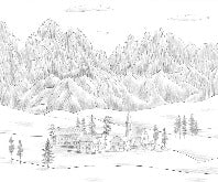 Italian Dolomites landscape wallpaper black white