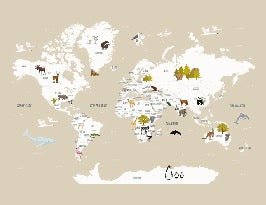 Beige French children's world map wallpaper