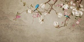 Romantic bird bathroom wallpaper