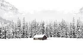 Panoramic mountain chalet wallpaper