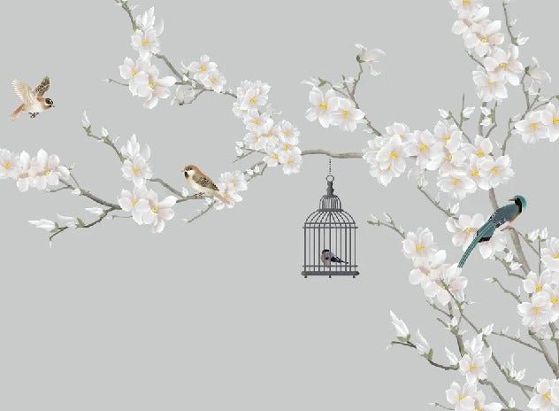 Papier peint salon romantique arbre en floraison, XXL, tendance