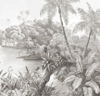 Picturesque jungle restaurant wallpaper